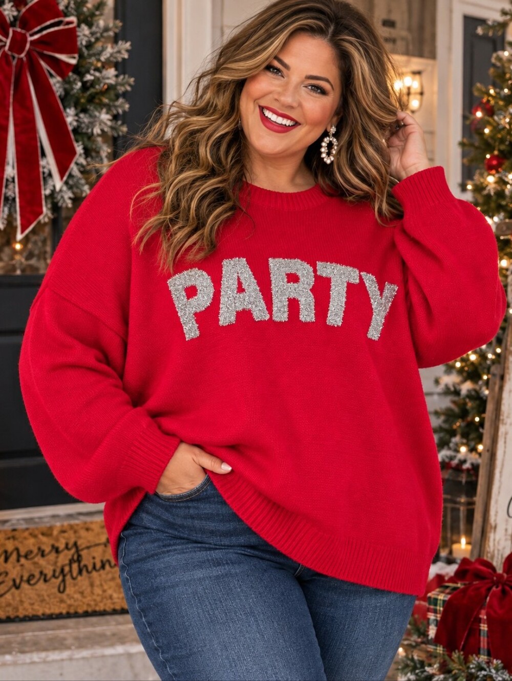 English Factory 3X Red PARTY Sparkle Sweater NWT Plus Size Holiday MSRP $105